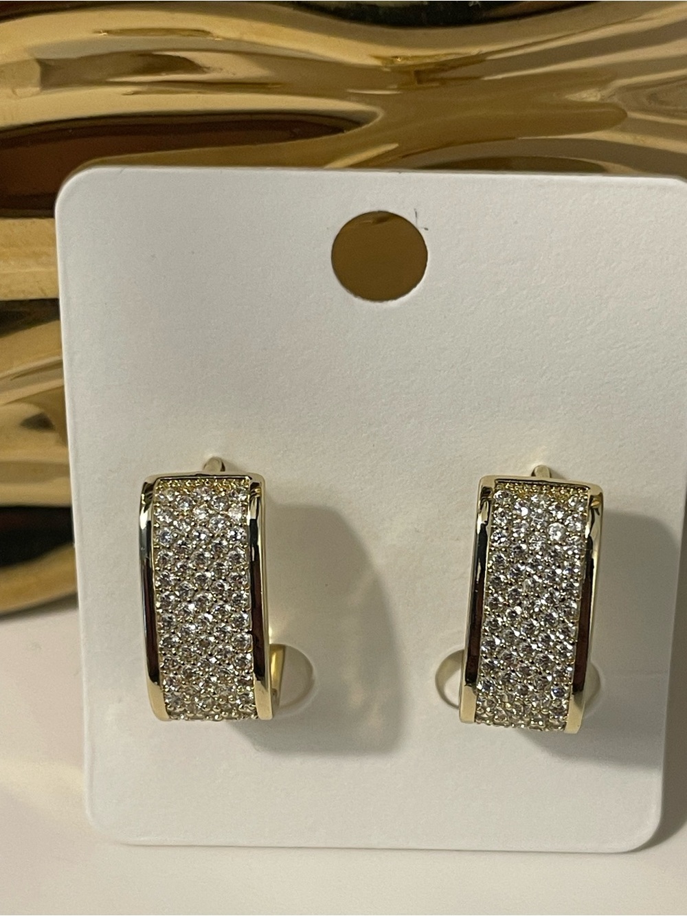 Gold-Tone Pavé Huggie Hoop Earrings - Sparkling Crystal Accent